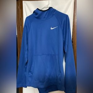 Nike, bright blue plain sweatshirt/hoodie DRI/FIT. size med 100perfect poly.